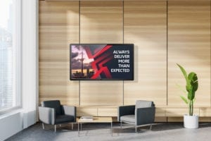 Franchise digital signage for corporate office and welcome TV displays in HQ lobby